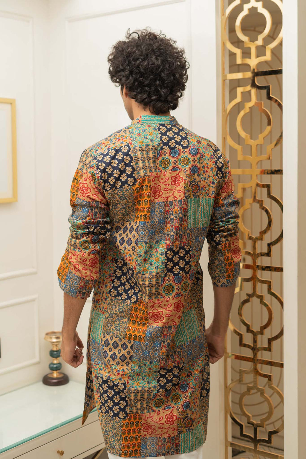 The Patchwork Multicolour Foil Print Long Kurta