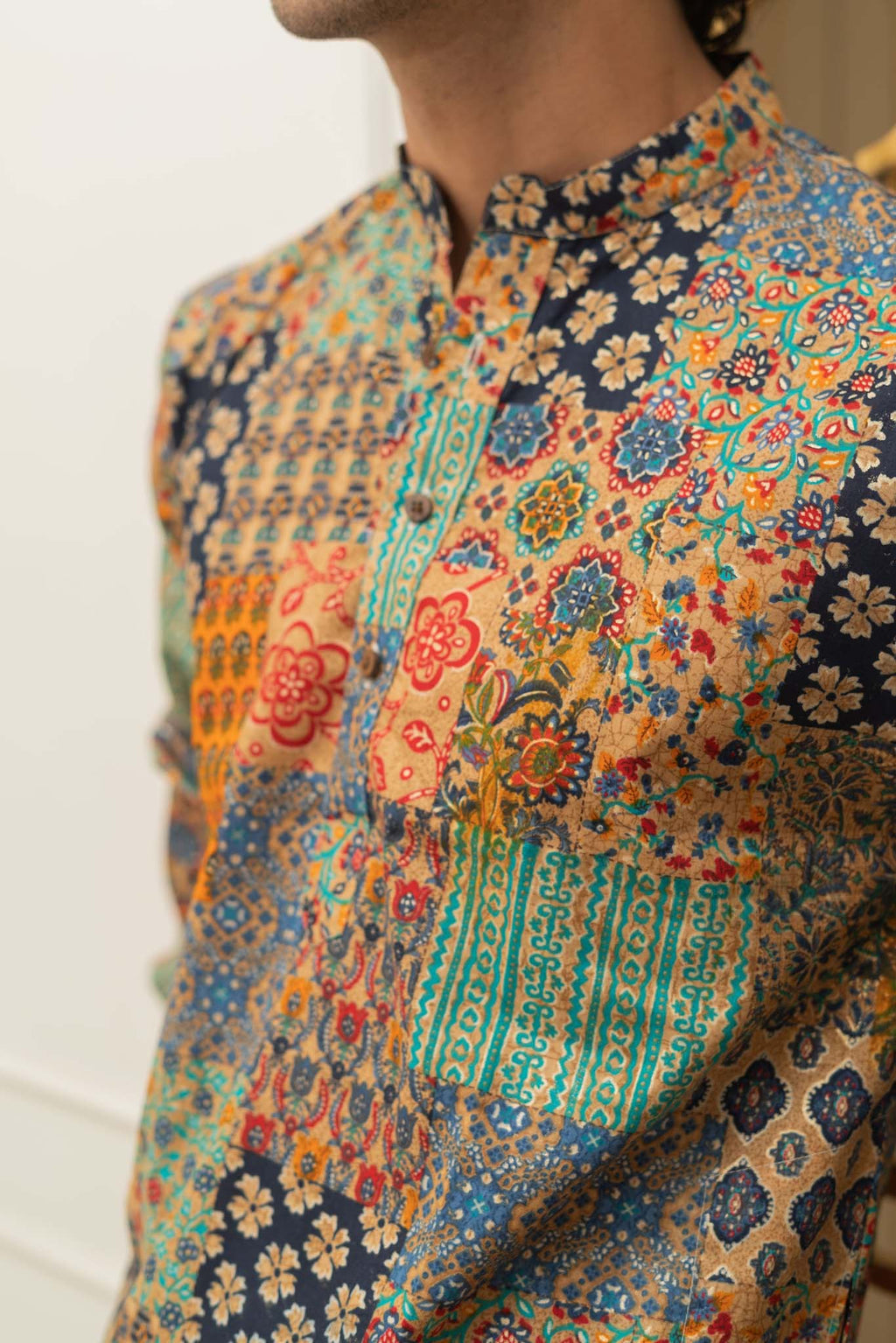 The Patchwork Multicolour Foil Print Long Kurta