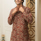 The Muslin Blood Red Colour With Ethnic Paisley Print Long Kurta