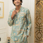 The Turquoise Abstract Geometric Foil print Long Kurta
