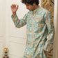 The Turquoise Abstract Geometric Foil print Long Kurta