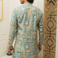 The Turquoise Abstract Geometric Foil print Long Kurta