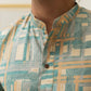 The Turquoise Abstract Geometric Foil print Long Kurta