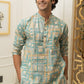 The Turquoise Abstract Geometric Foil print Long Kurta