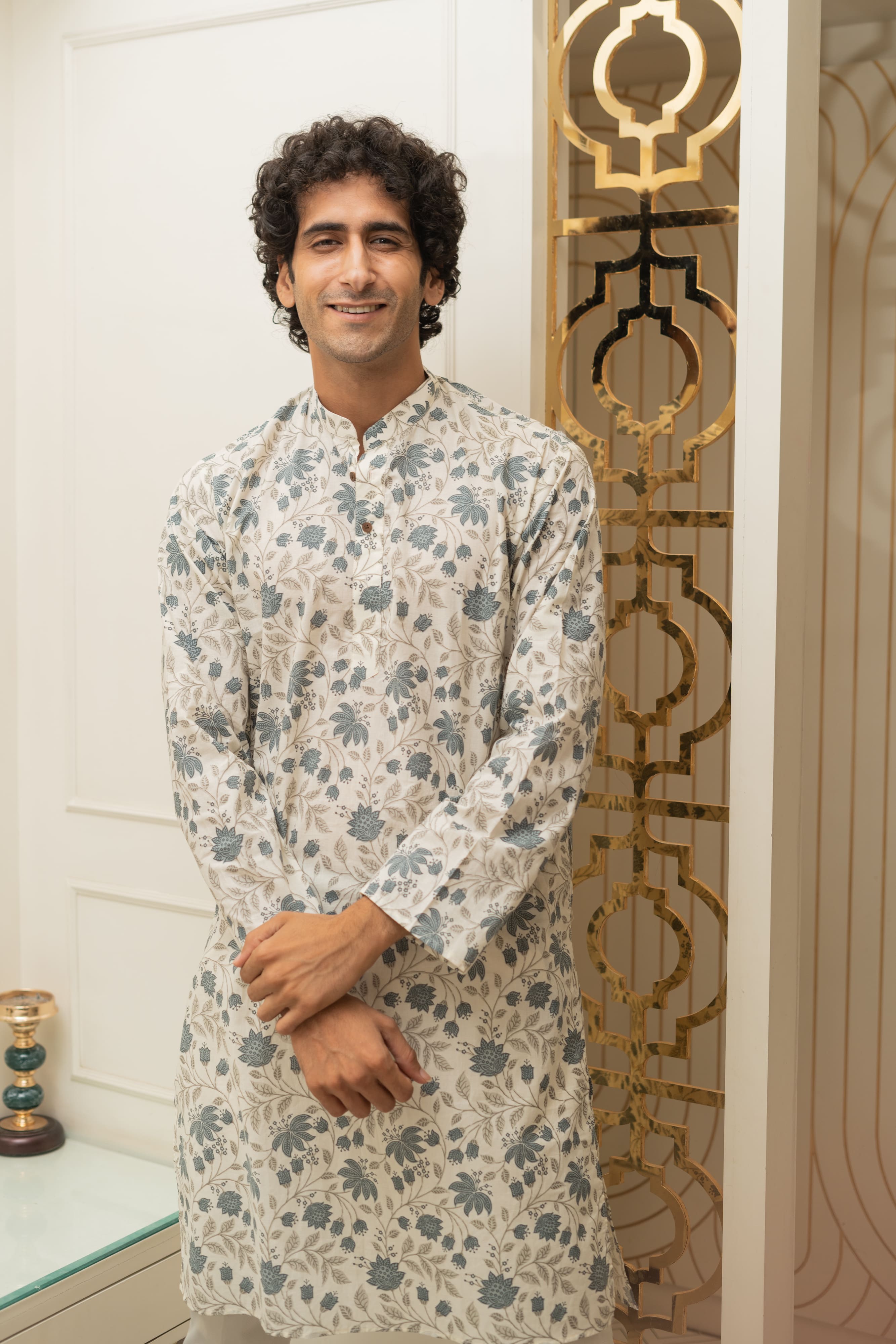The White Long Kurta With All-Over Floral Print
