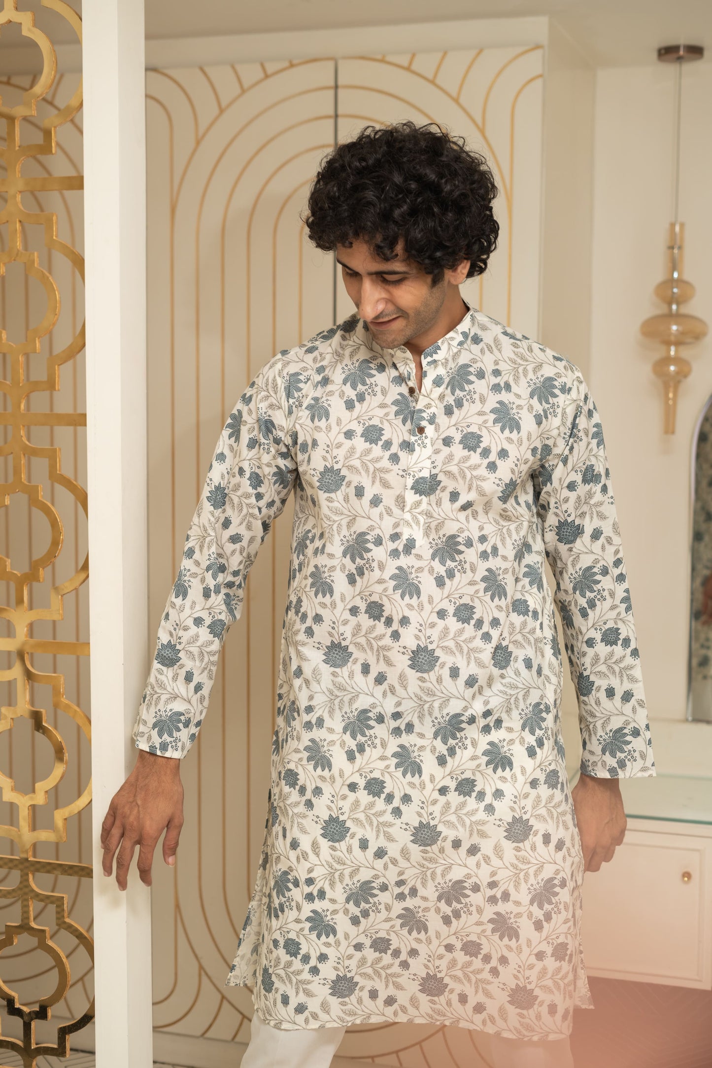 The White Long Kurta With All-Over Floral Print