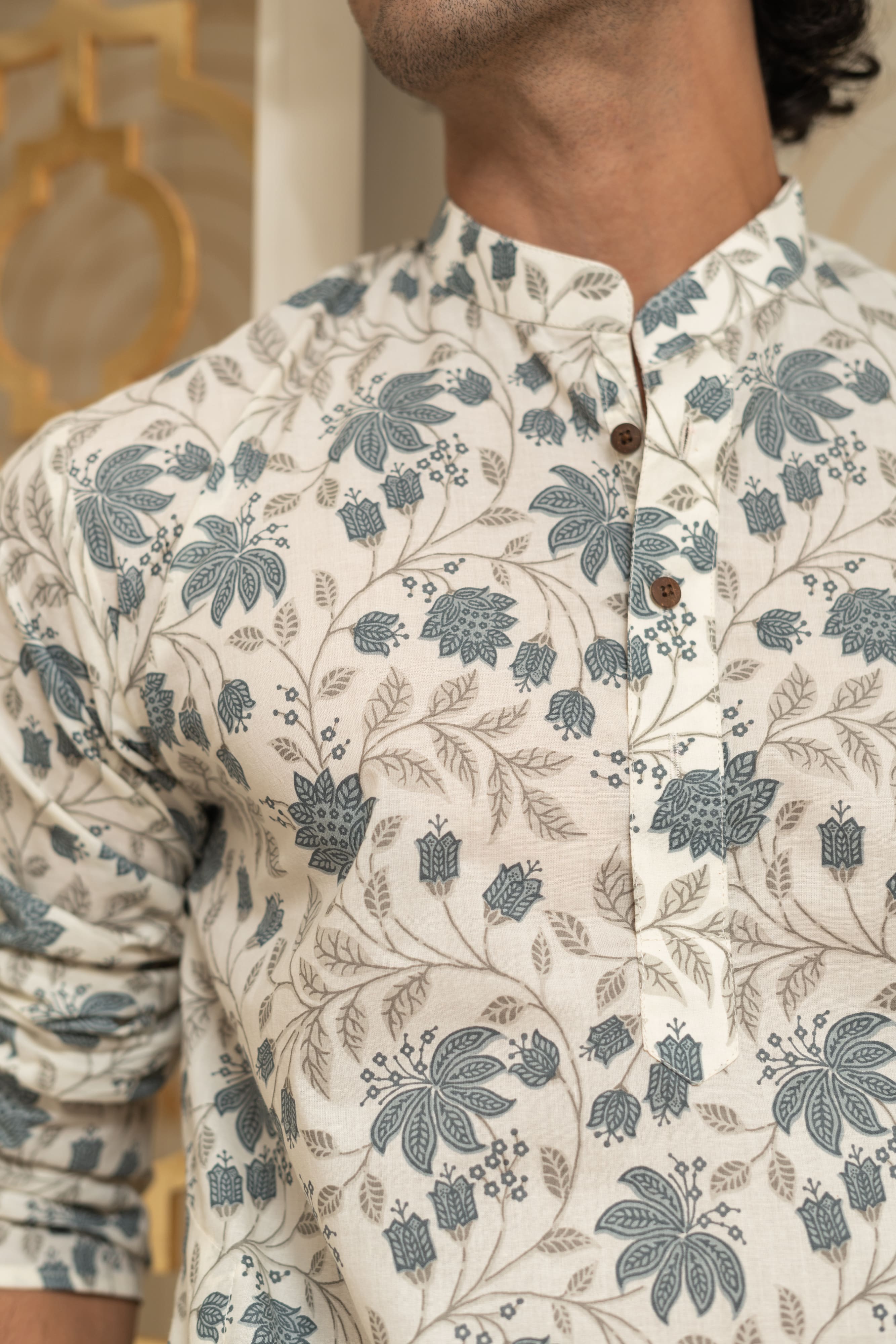 The White Long Kurta With All-Over Floral Print