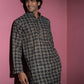 The Black And Lime Yellow Geometric Print Long Kurta With Kantha Work