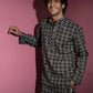 The Black And Lime Yellow Geometric Print Long Kurta With Kantha Work