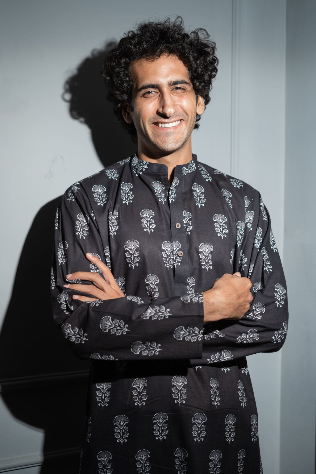 The Black Long Kurta With White Flower Print