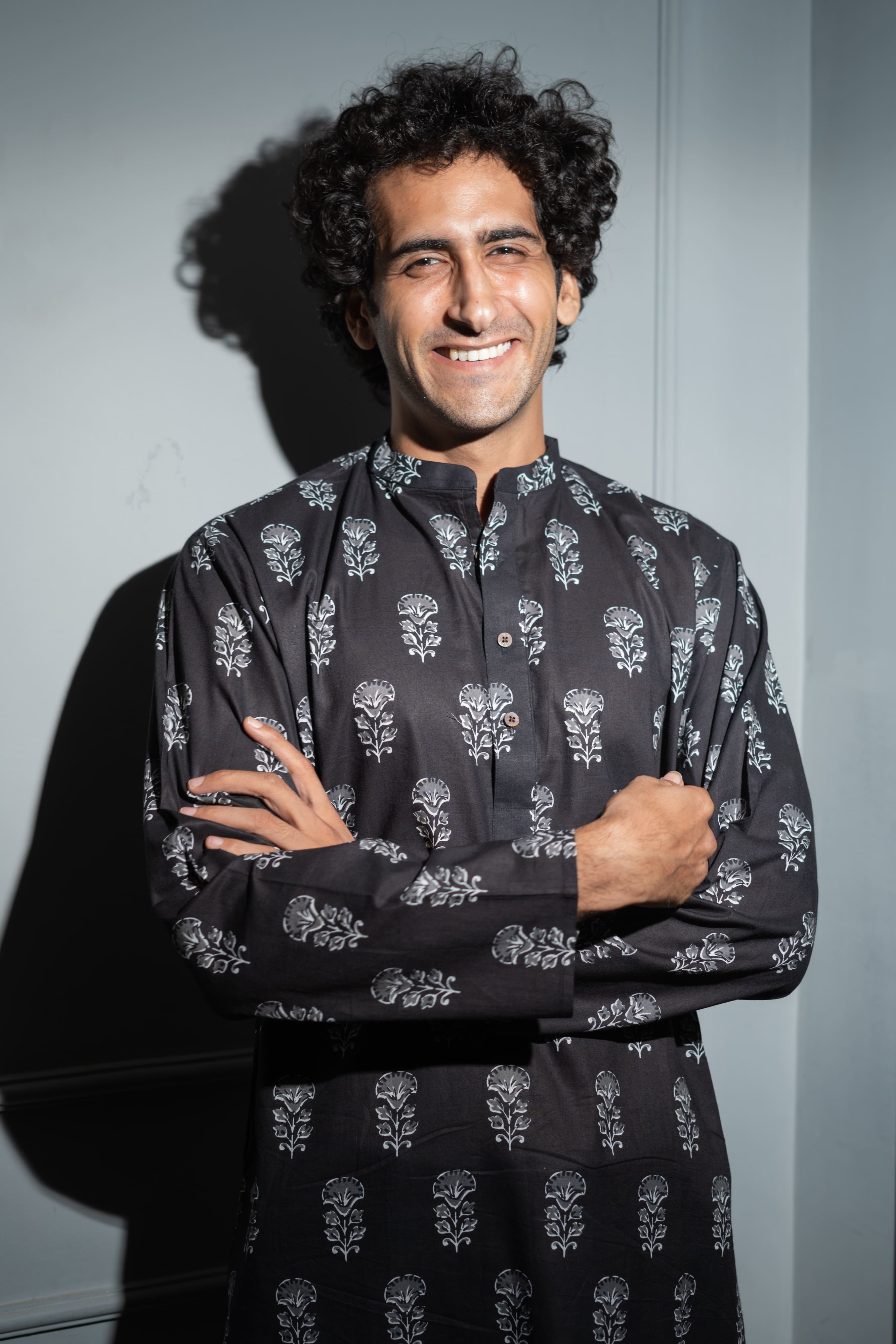 The Black Long Kurta With White Flower Print