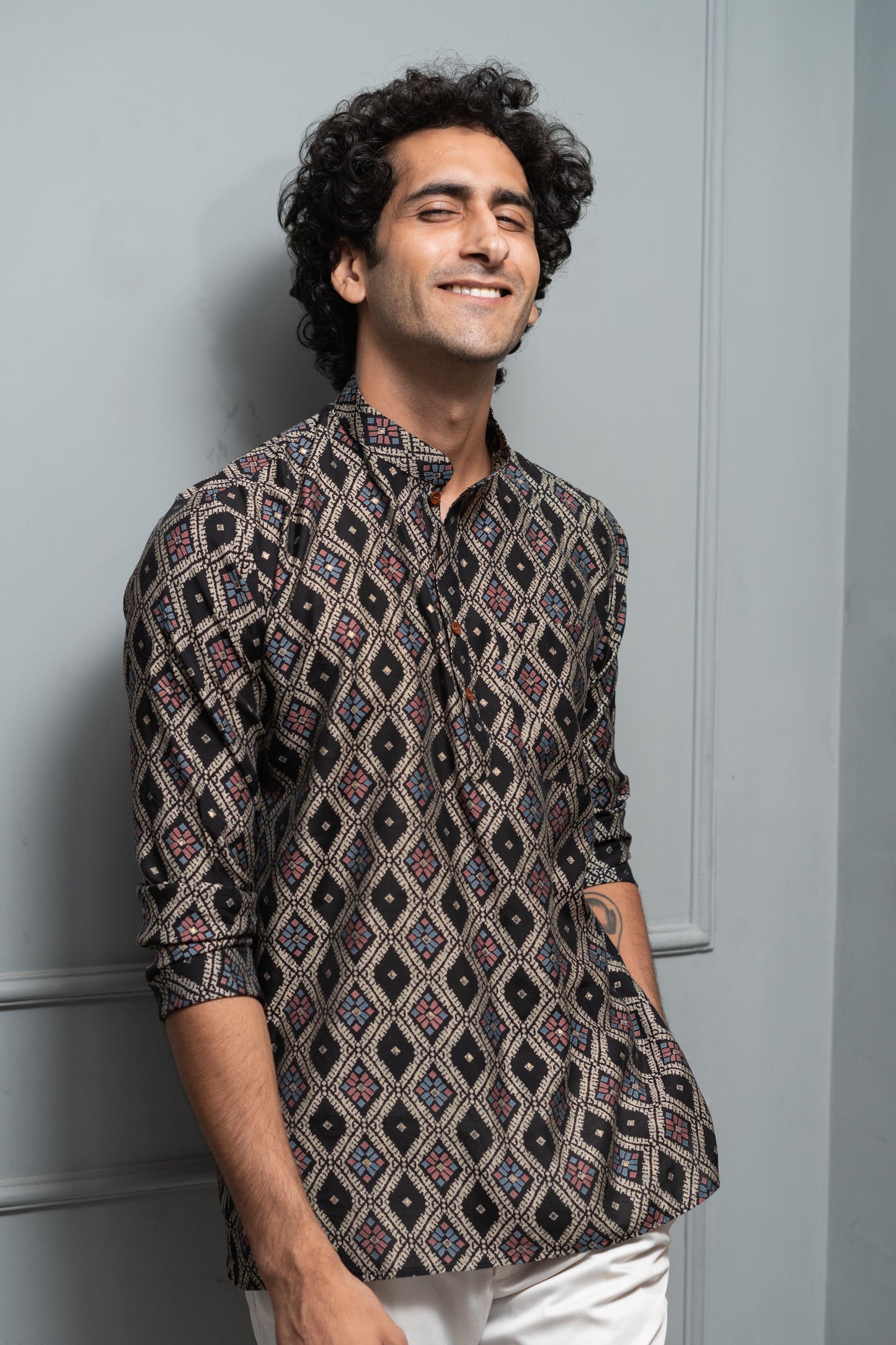 The Classy Black Short Kurta With Tribal Print