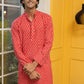 The Red Geometric Ikat Print Long Kurta