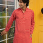 The Red Geometric Ikat Print Long Kurta