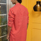 The Red Geometric Ikat Print Long Kurta
