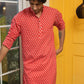 The Red Geometric Ikat Print Long Kurta