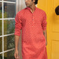 The Red Geometric Ikat Print Long Kurta
