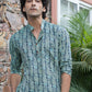 The English Green And Blue Tribal Print Kantha Work Short Kurta