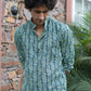 The English Green And Blue Tribal Print Kantha Work Short Kurta