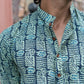 The English Green And Blue Tribal Print Kantha Work Short Kurta
