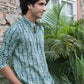 The English Green And Blue Tribal Print Kantha Work Short Kurta
