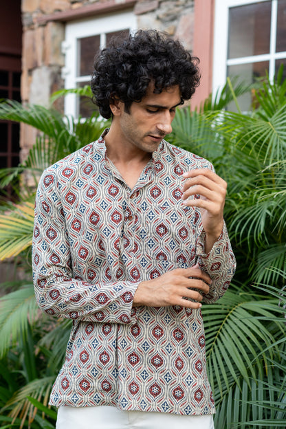 The Pale Tribal Print Kantha Work Short Kurta
