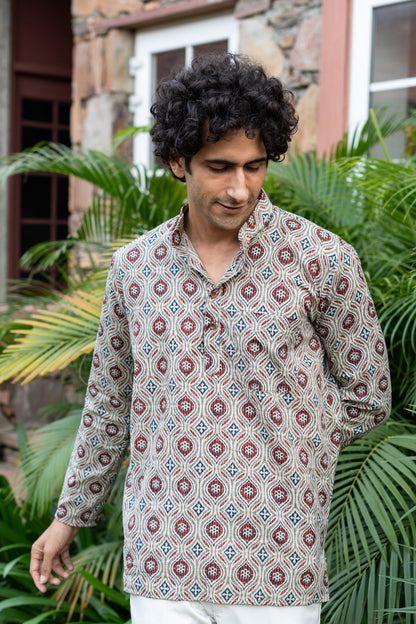 The Pale Tribal Print Kantha Work Short Kurta