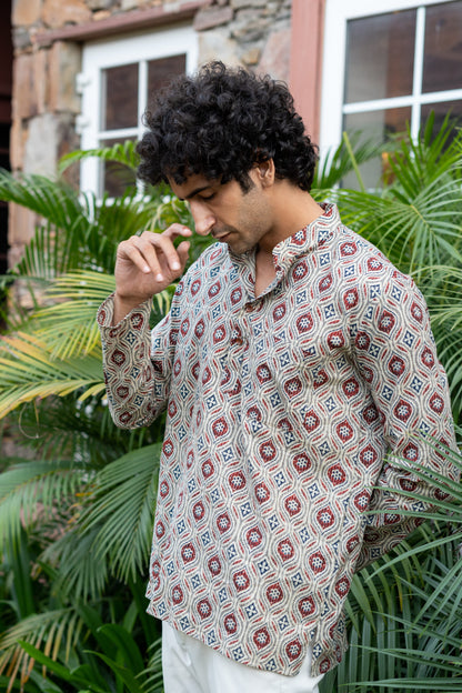 The Pale Tribal Print Kantha Work Short Kurta