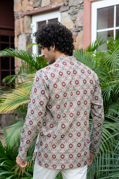 The Pale Tribal Print Kantha Work Short Kurta