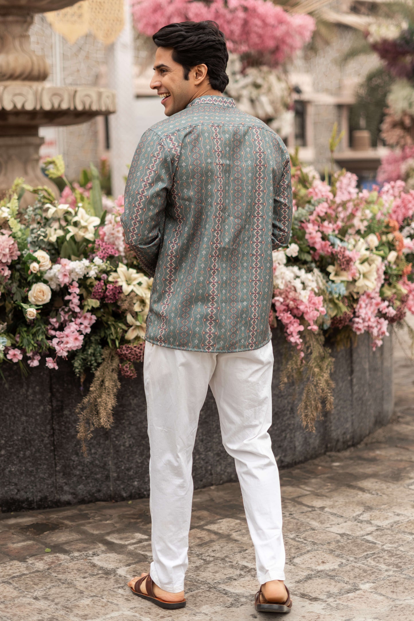 The Fern Green Short Kurta With Tribal Print