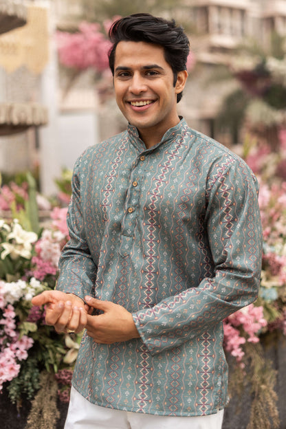 The Fern Green Short Kurta With Tribal Print