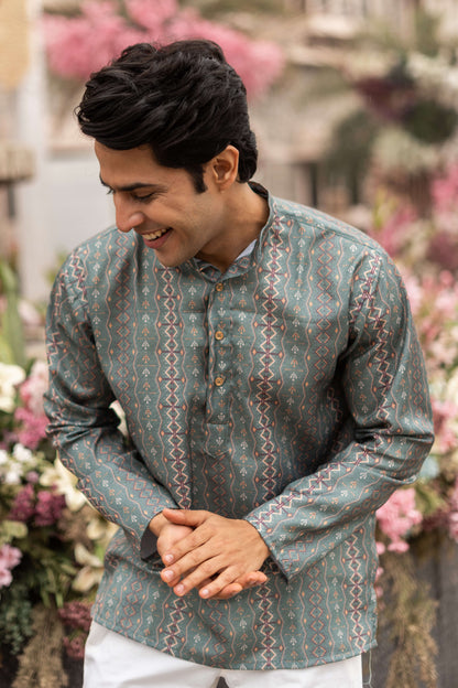 The Fern Green Short Kurta With Tribal Print