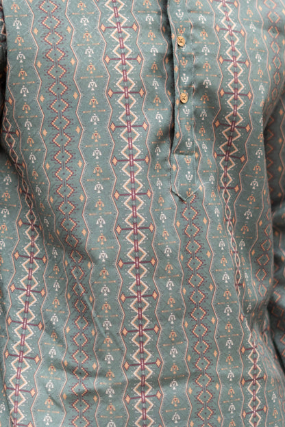The Fern Green Short Kurta With Tribal Print