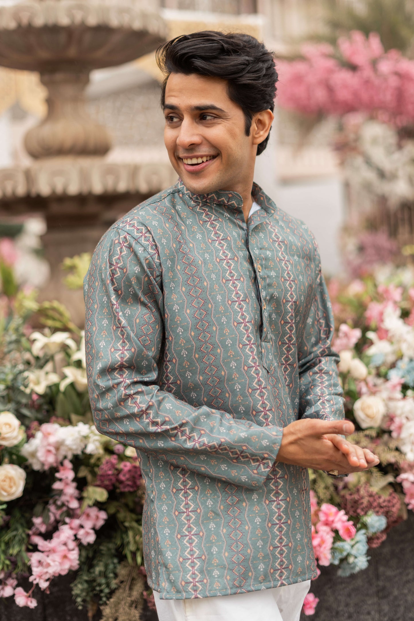 The Fern Green Short Kurta With Tribal Print
