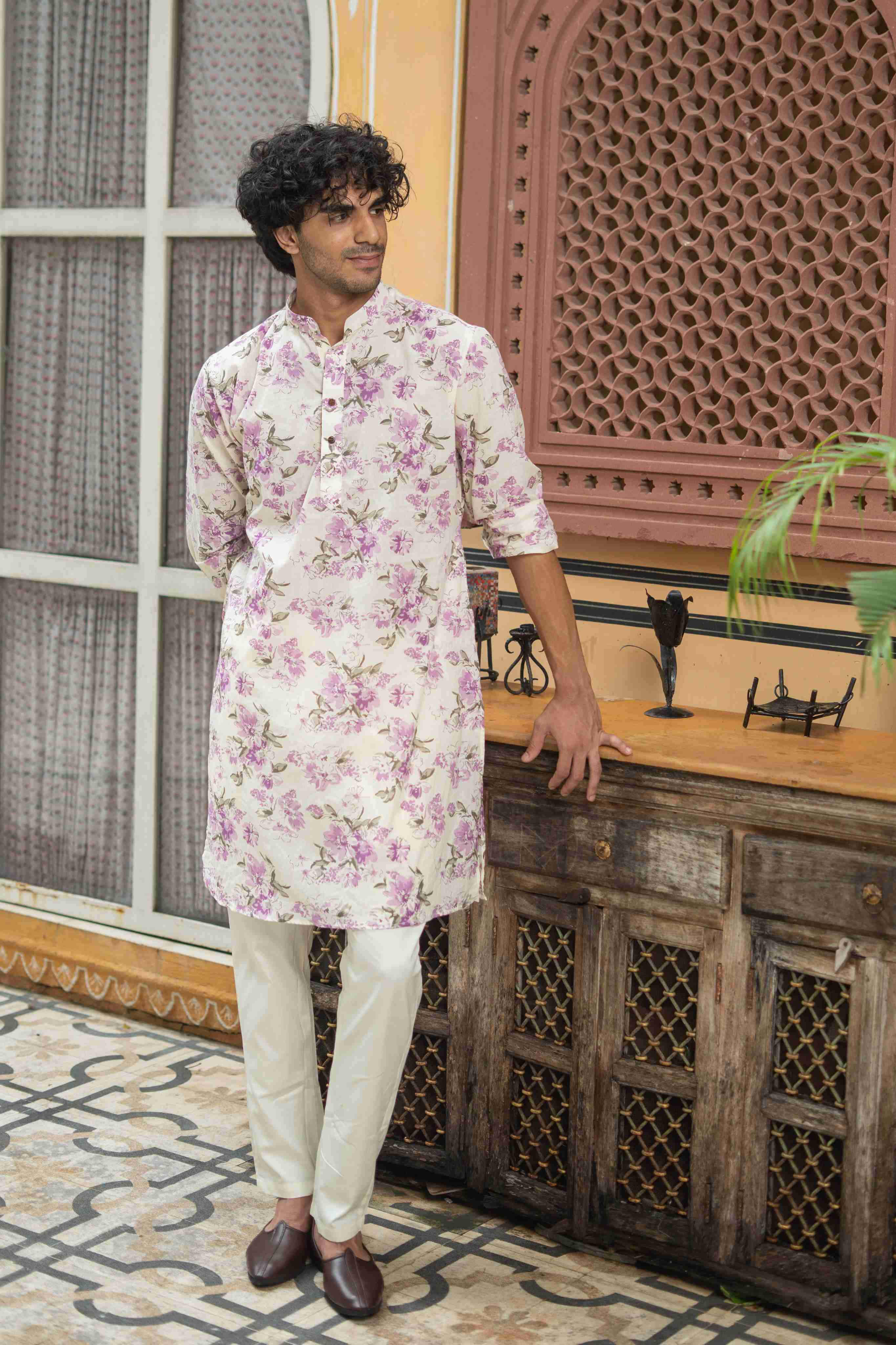 The Lavender Blossom Print Long Kurta
