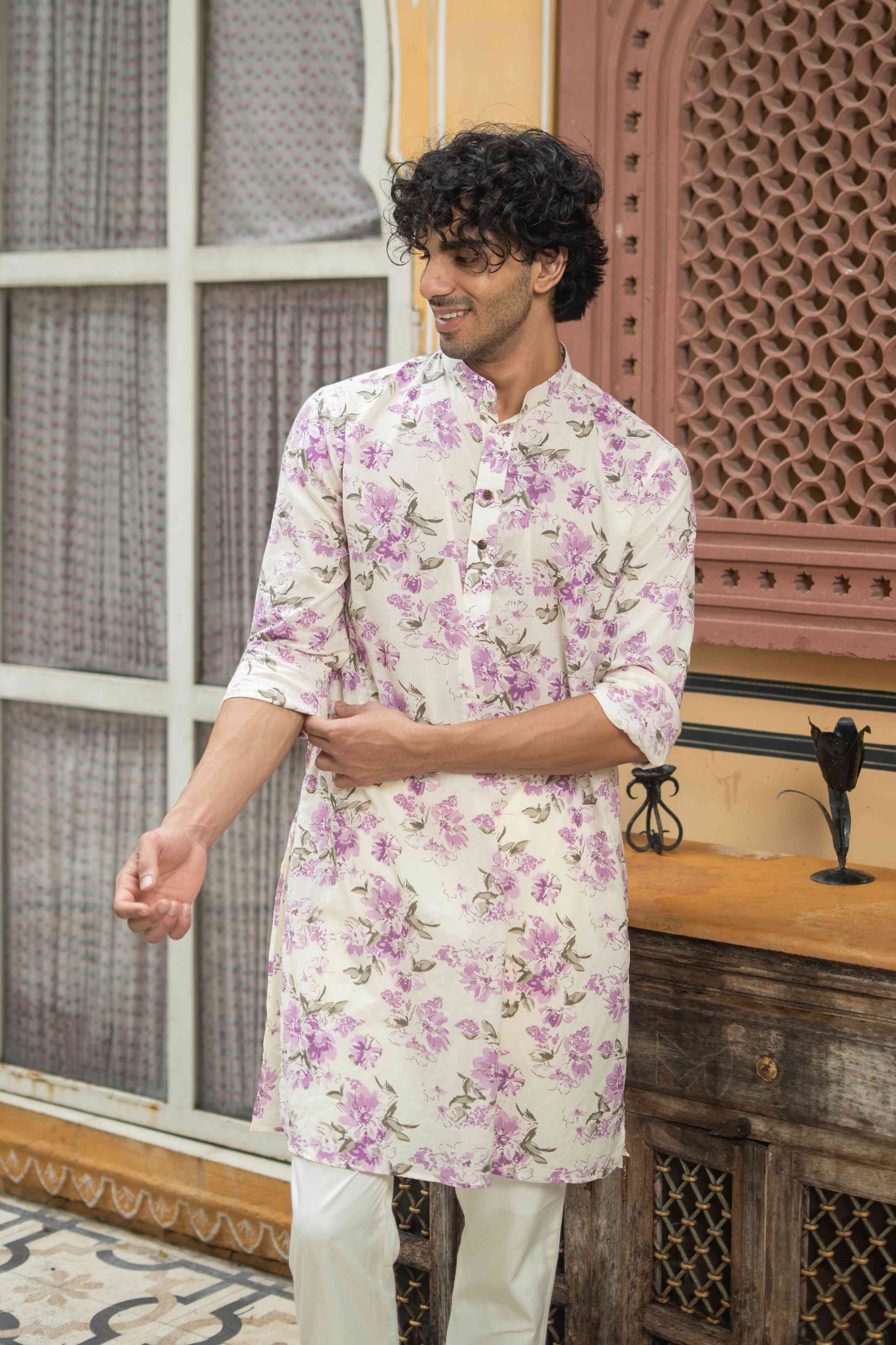 The Lavender Blossom Print Long Kurta