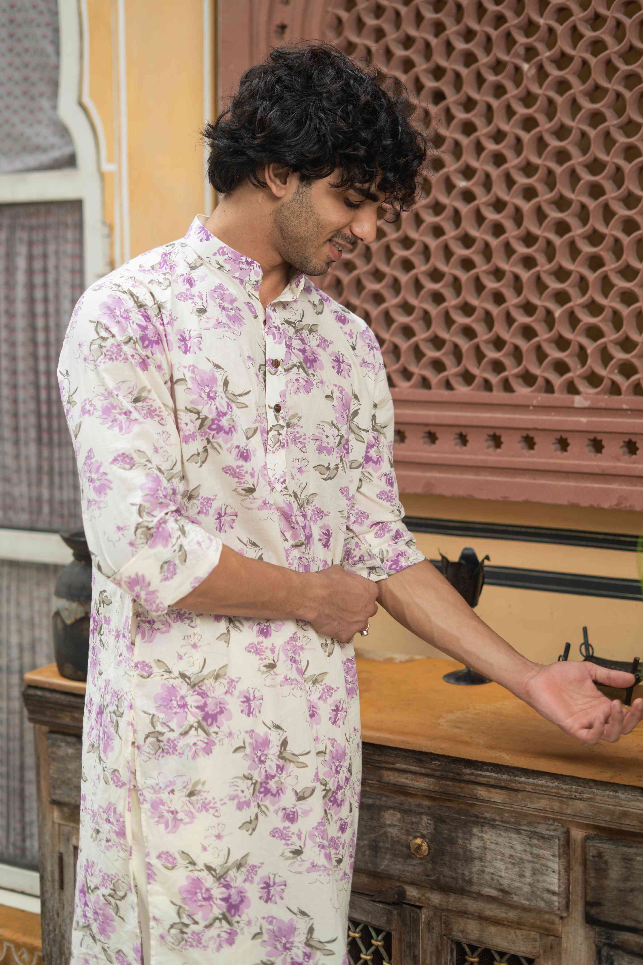 The Lavender Blossom Print Long Kurta