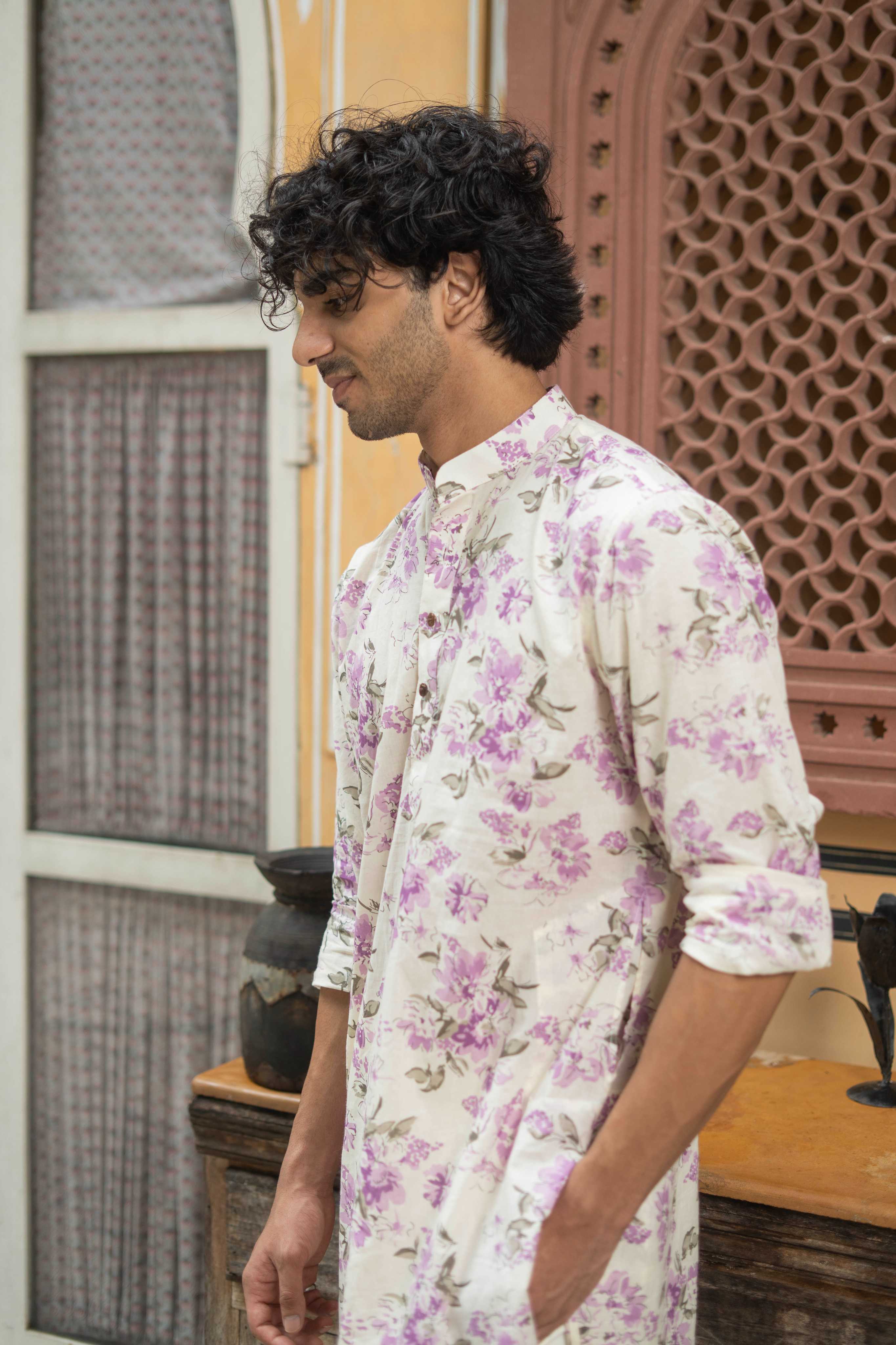 The Lavender Blossom Print Long Kurta