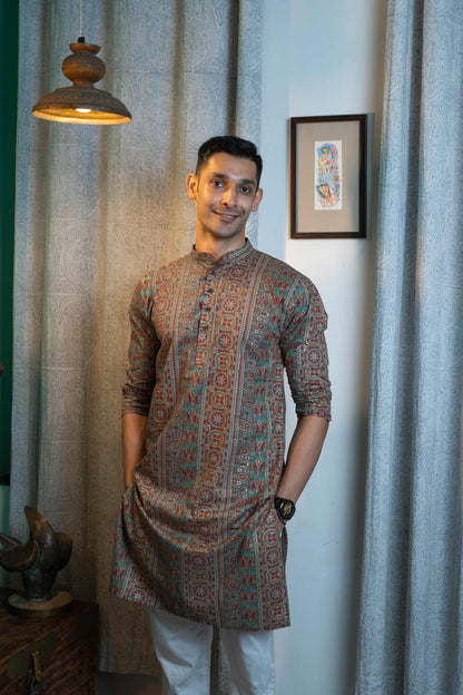 The Muslin Multicolor Foil Print Long Kurta