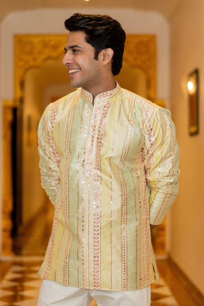 The Rainbow Stripes Short Kurta With Embroidery And Sequins Work