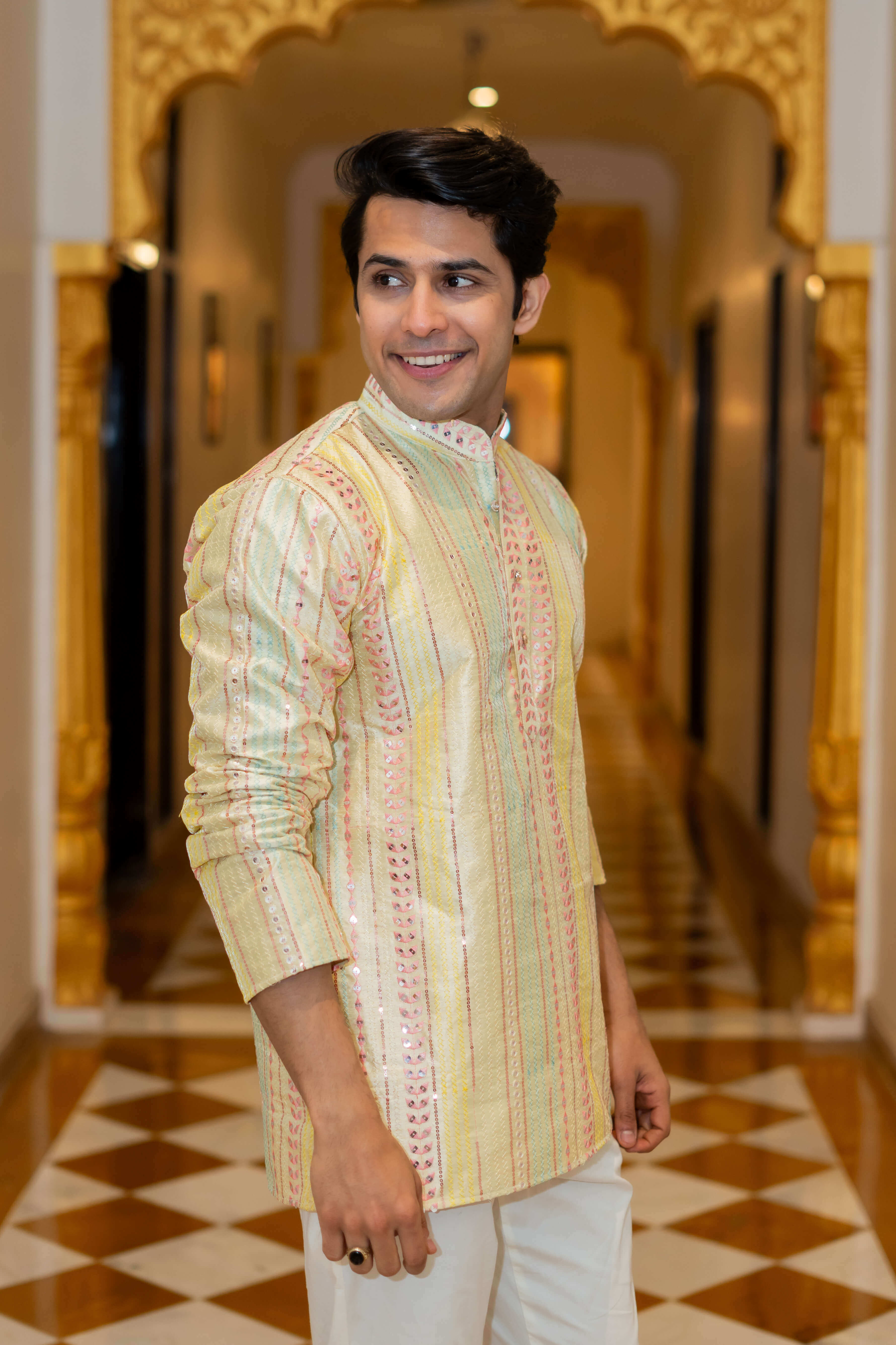 The Rainbow Stripes Short Kurta With Embroidery And Sequins Work