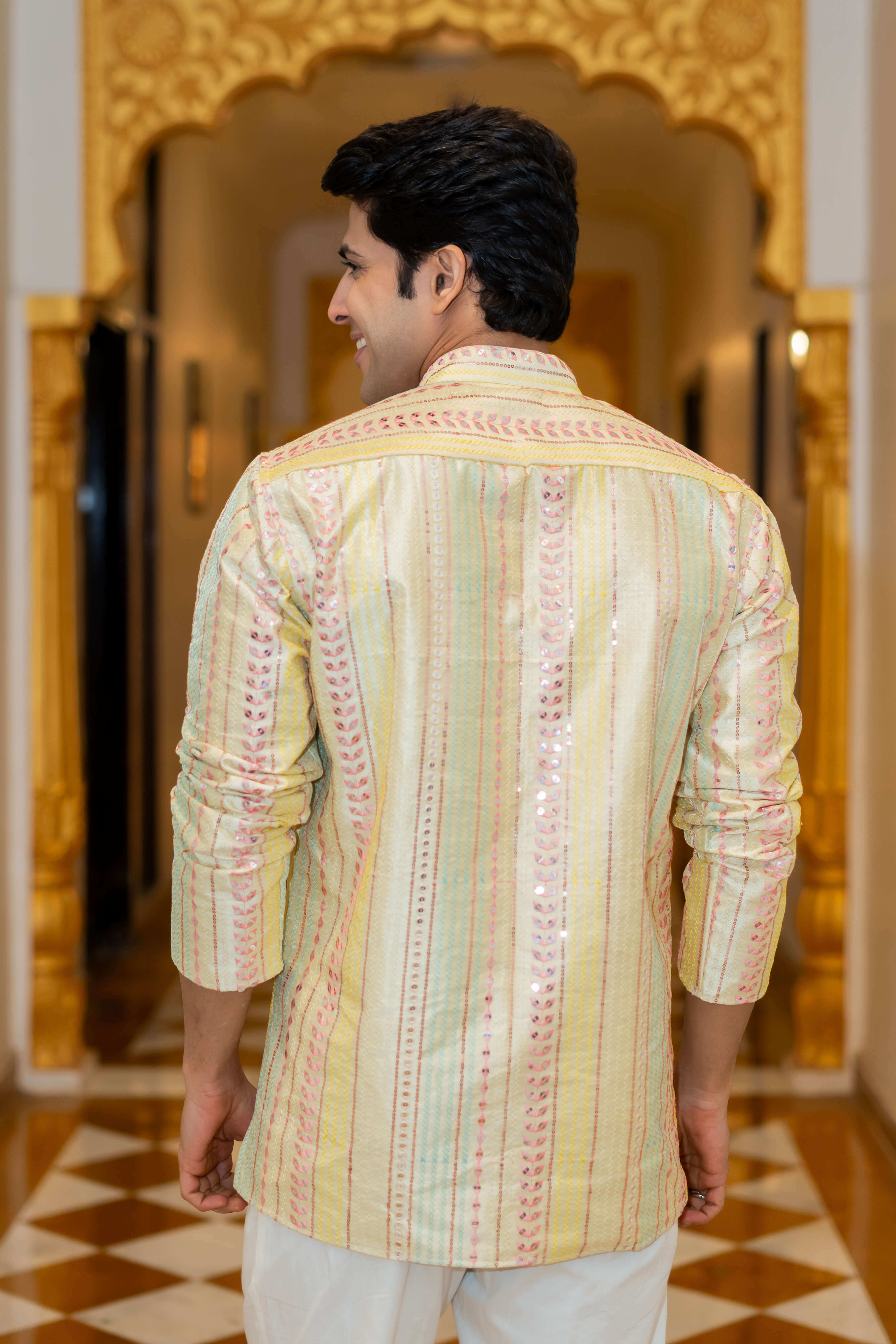 The Rainbow Stripes Short Kurta With Embroidery And Sequins Work