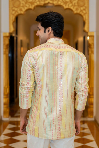 The Rainbow Stripes Short Kurta With Embroidery And Sequins Work