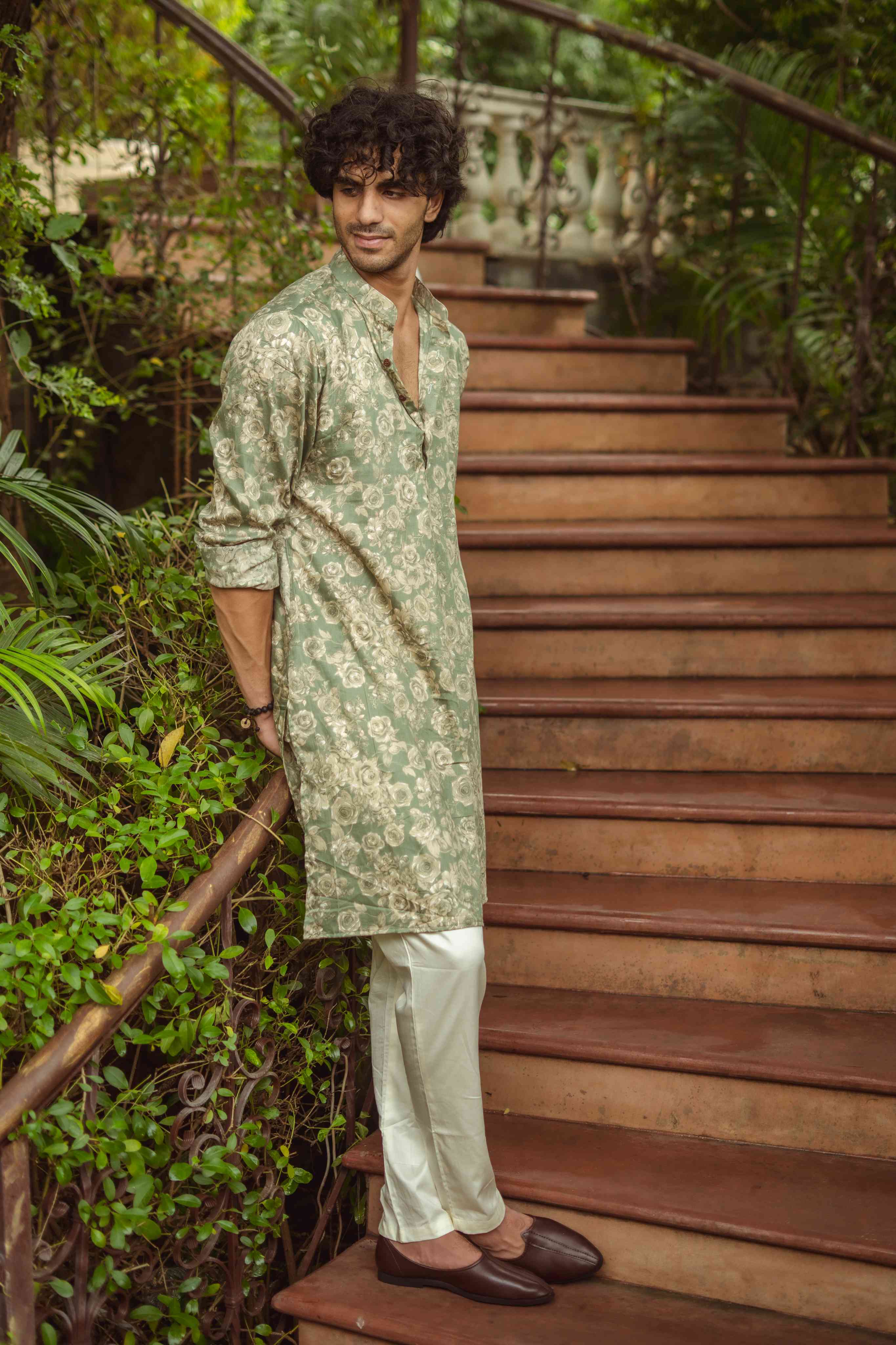 The Golden Bloom Sage Green Kurta