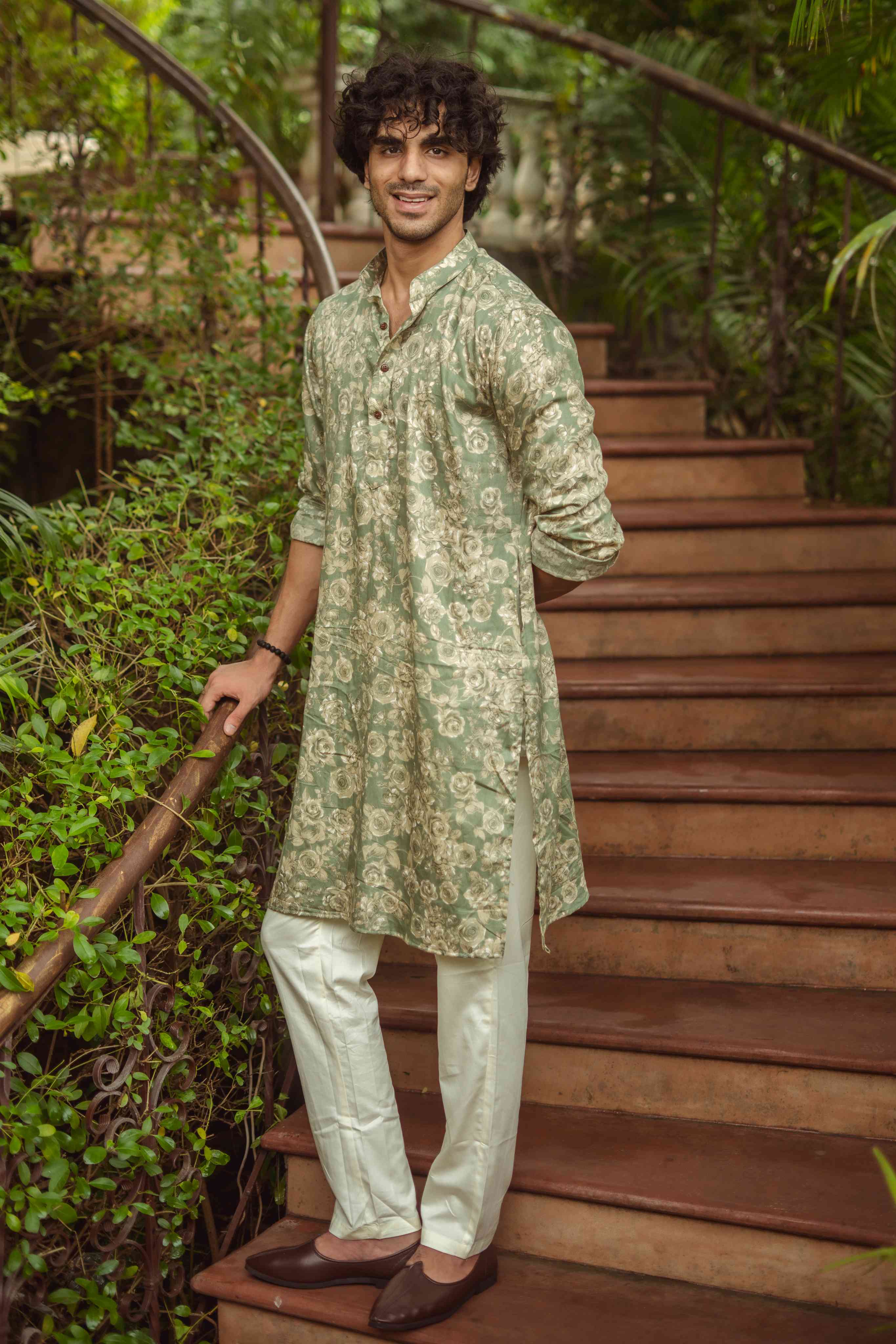 The Golden Bloom Sage Green Kurta