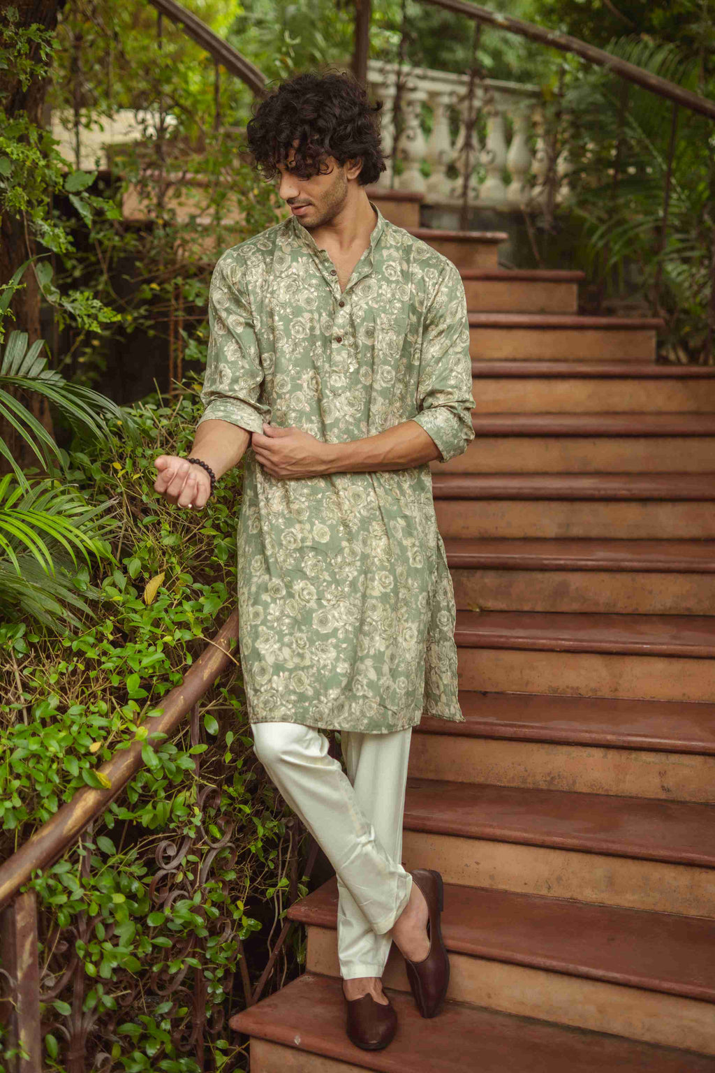The Golden Bloom Sage Green Kurta