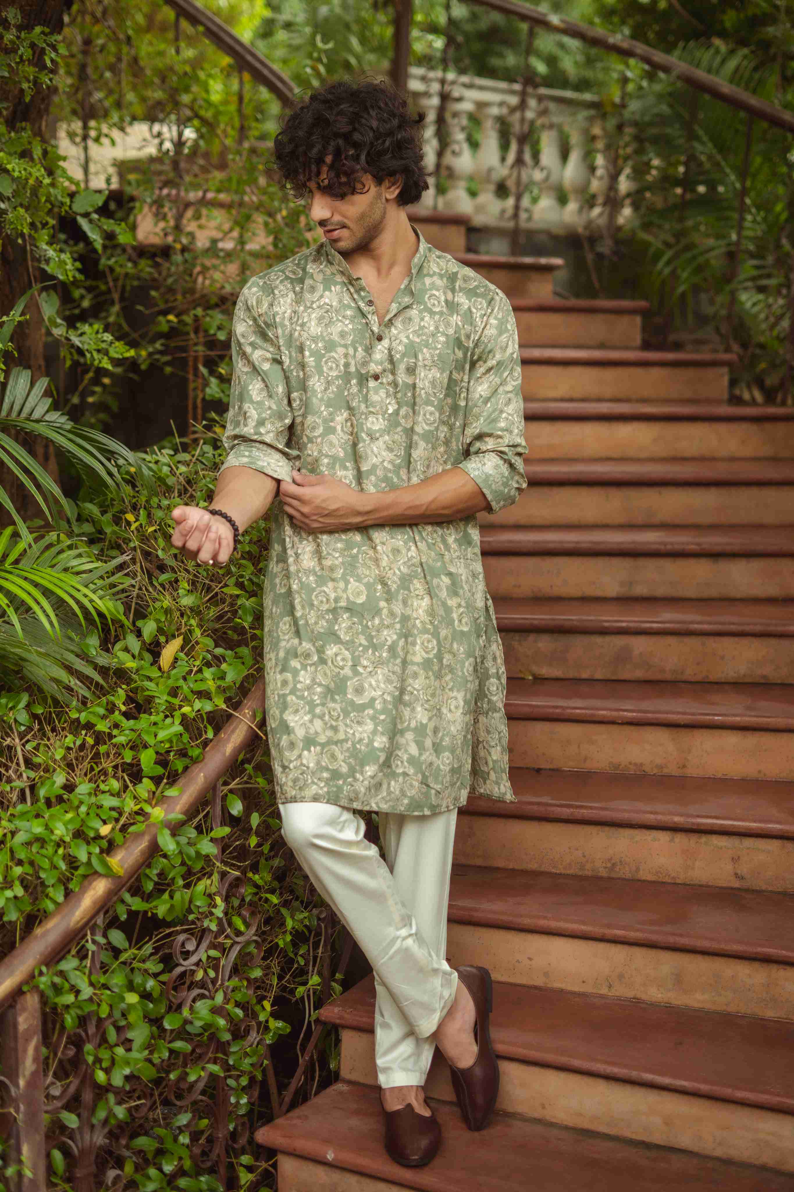 The Golden Bloom Sage Green Kurta