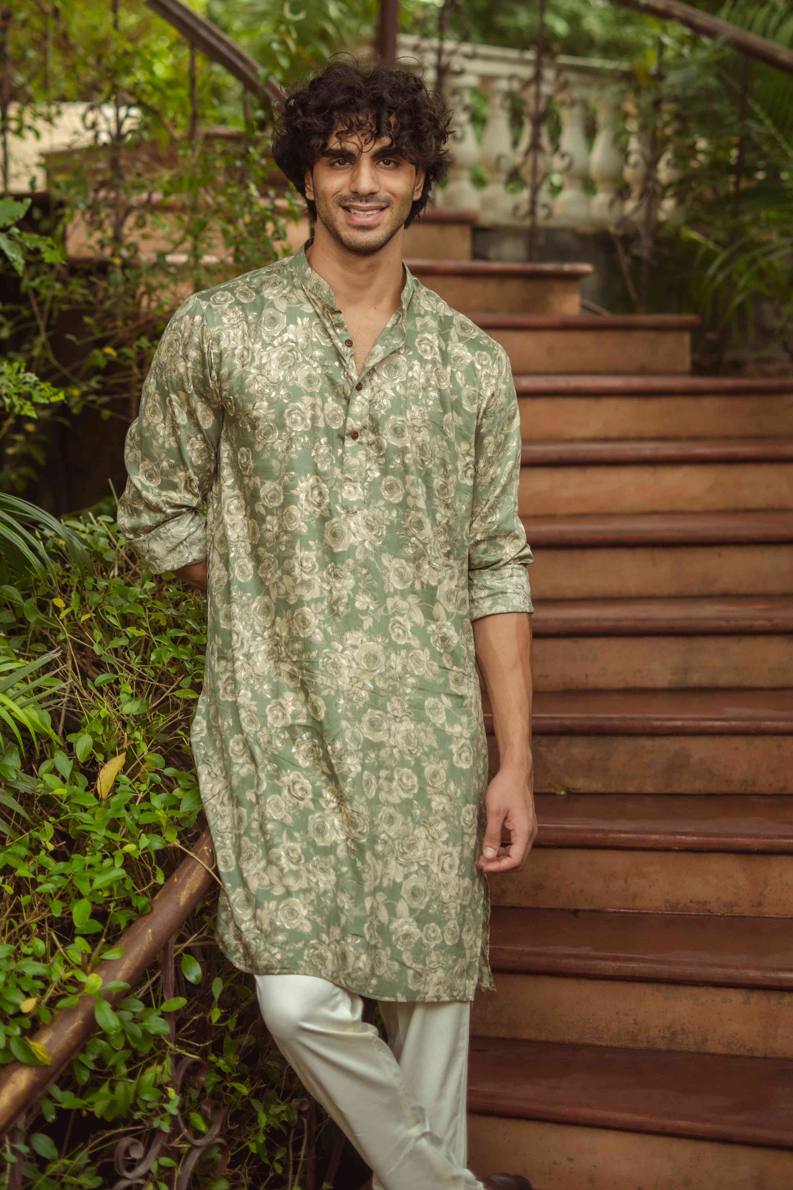 The Golden Bloom Sage Green Kurta