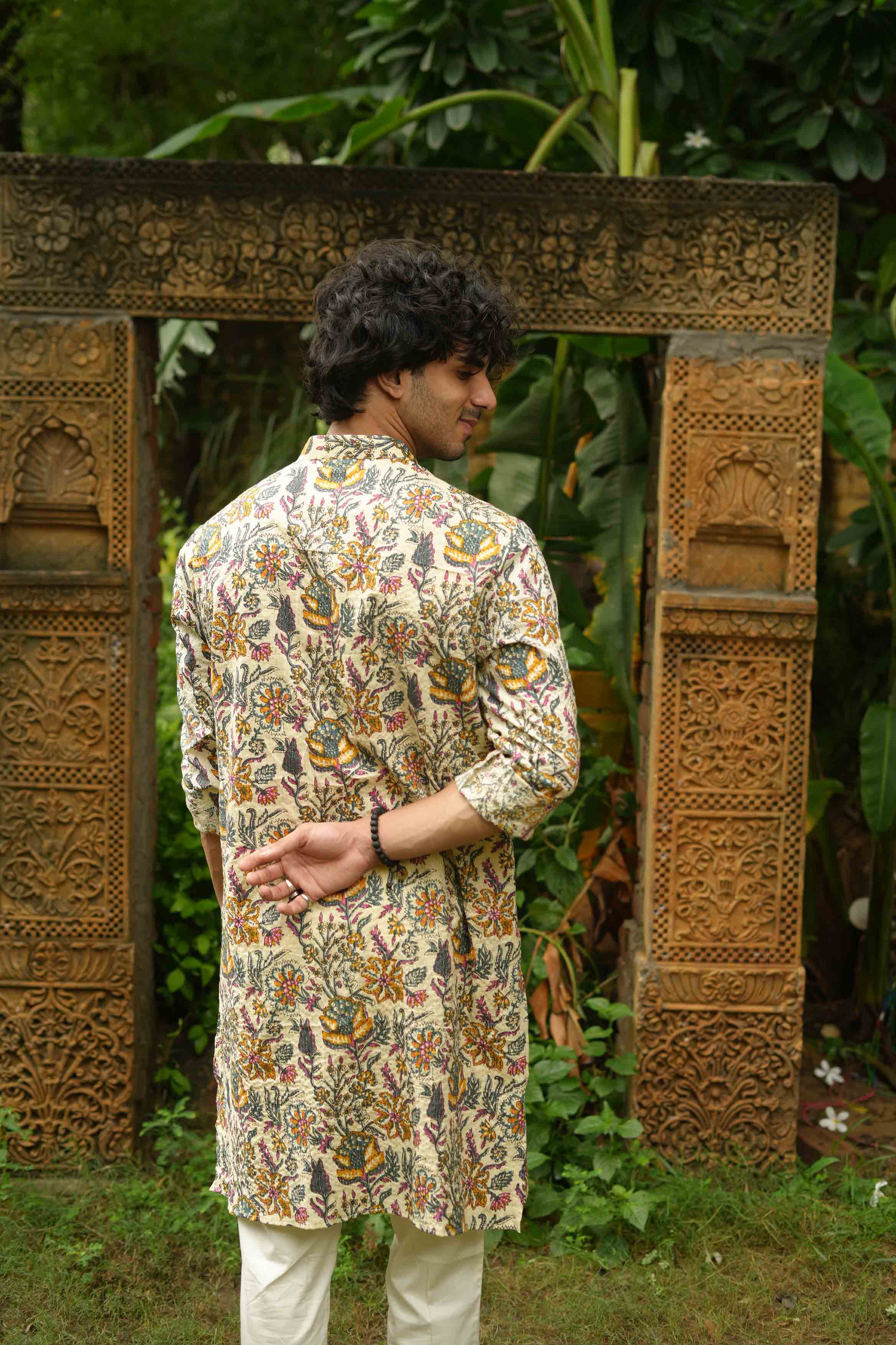 The Beige Artistic Floral Print Long Kurta