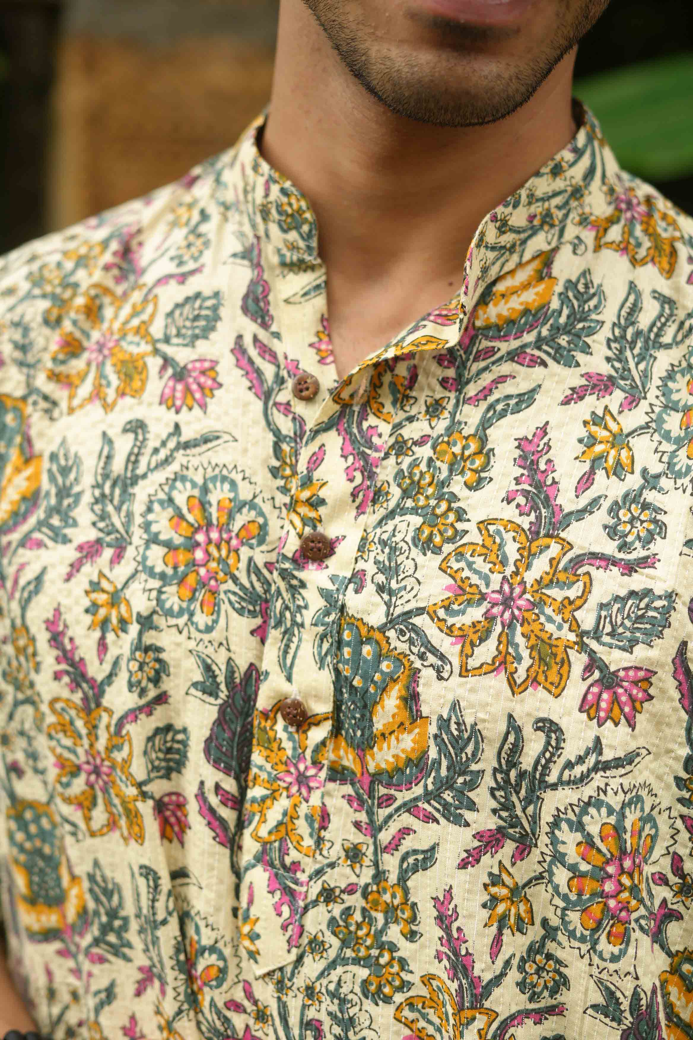 The Beige Artistic Floral Print Long Kurta